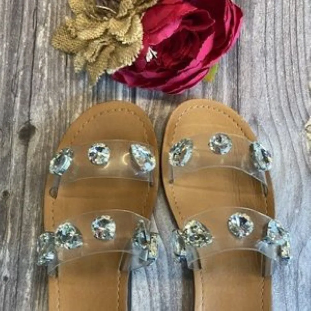AQUA DAZE RHINESTONE EMBELLISHED SLIDE SANDALS  8.5M