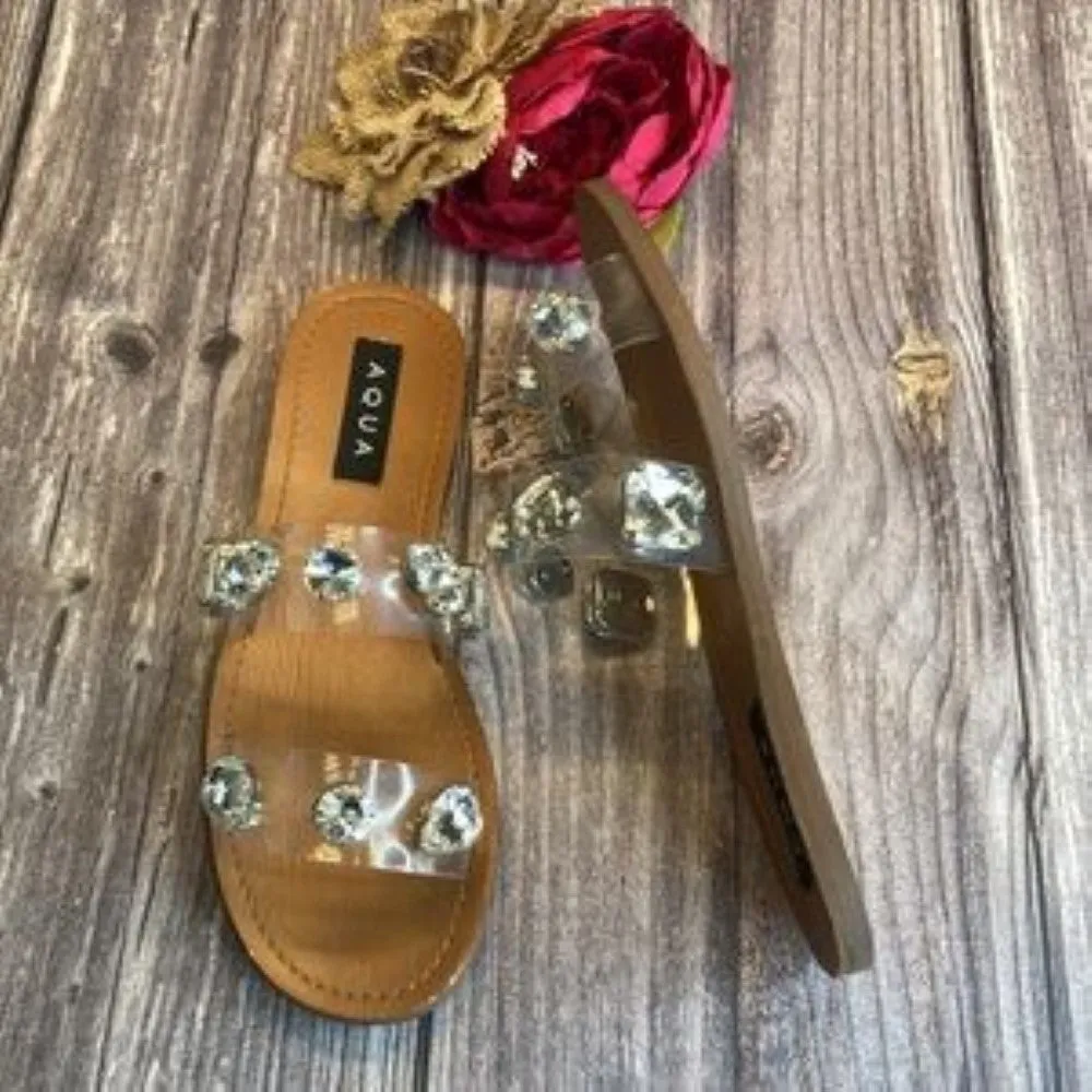 AQUA DAZE RHINESTONE EMBELLISHED SLIDE SANDALS  8.5M