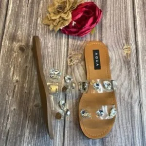 AQUA DAZE RHINESTONE EMBELLISHED SLIDE SANDALS  8.5M