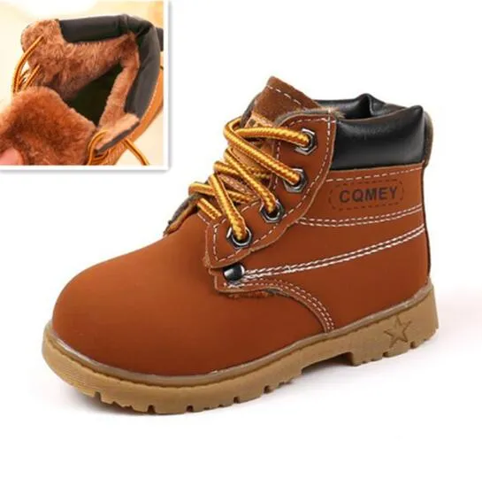 Autumn Winter Children Ankle boots Girls Martin Boots Boys Plush Snow Motorcycle Boots Lace-Up Rome Boots Kids Sport Shoes