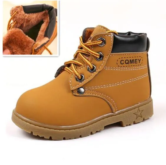 Autumn Winter Children Ankle boots Girls Martin Boots Boys Plush Snow Motorcycle Boots Lace-Up Rome Boots Kids Sport Shoes