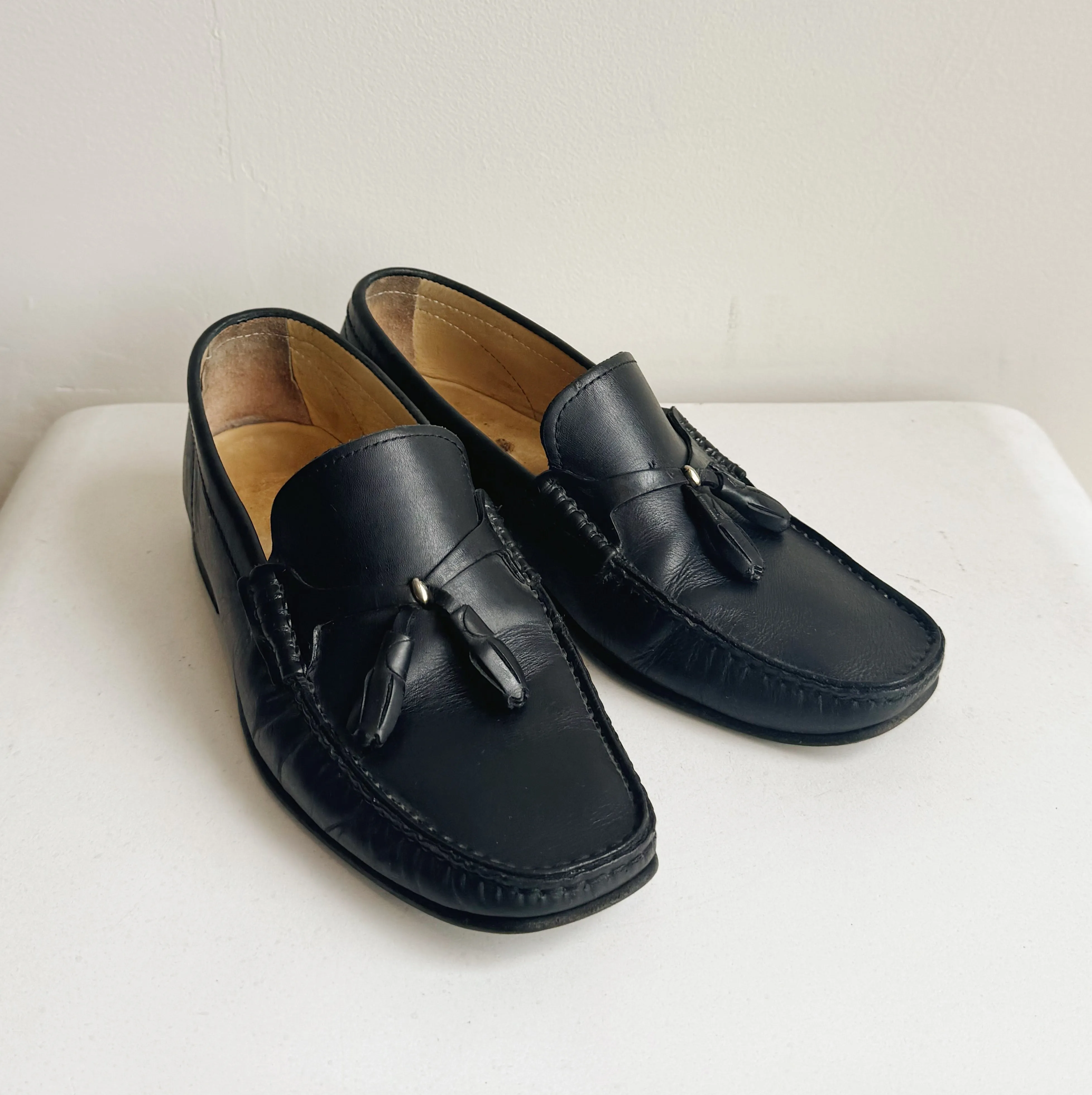 Black Leather Tassel Loafers | Size 8