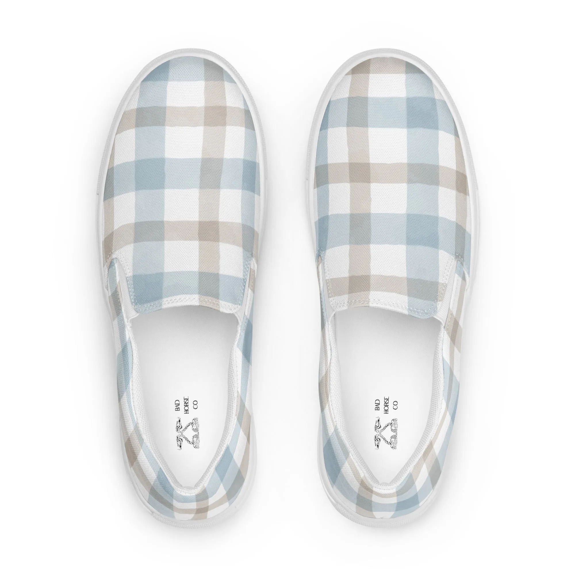 Blue and Beige Plaid - Women’s slip-on sneakers