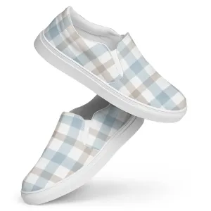 Blue and Beige Plaid - Women’s slip-on sneakers