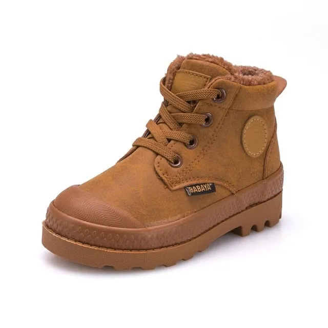 Children Boy Boots kid Sneaker High leather  Boots for boy Rubber Anti slip Snow Boot Fashion Lace-up Winter Shoes  toddler bota