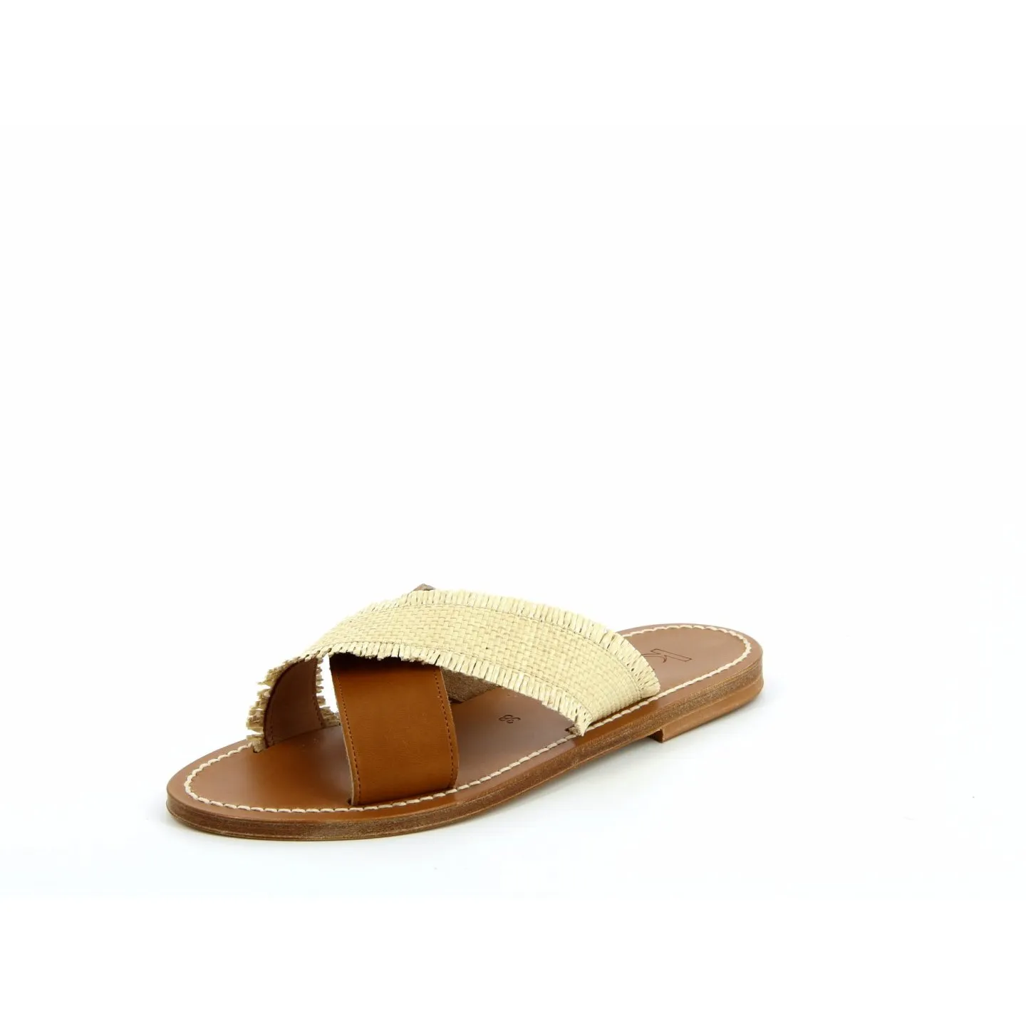 Criss Cross Slide Sandals in Tan and Raffia