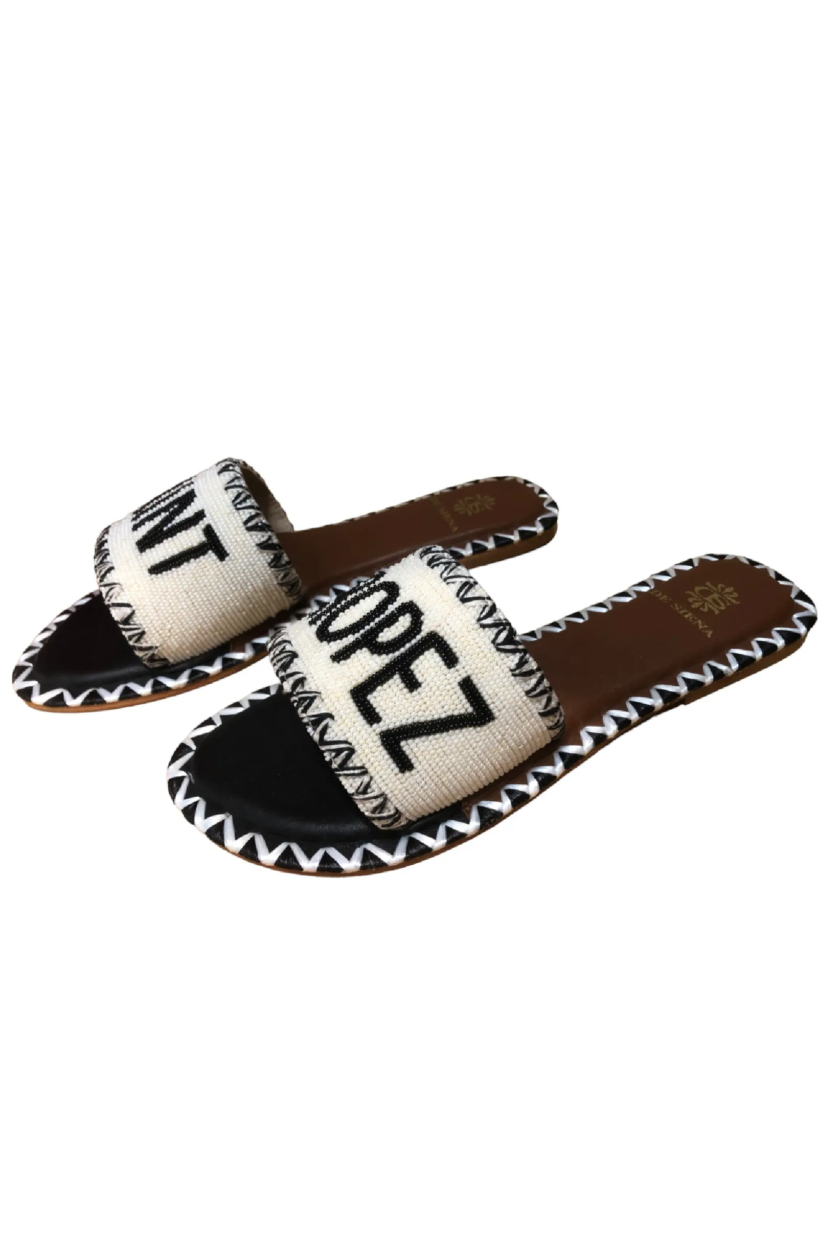 DE SIENA Saint Tropez Black Beads Slip On Sandals