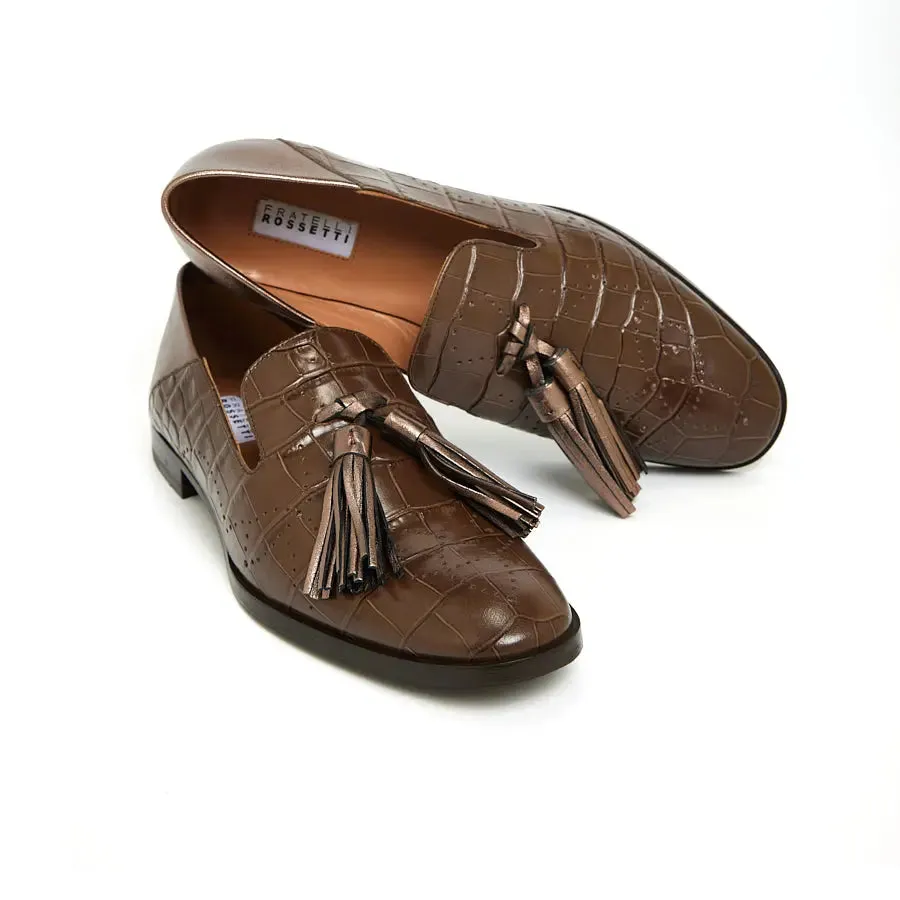 Elegant Mocha Croc Tassel Loafers