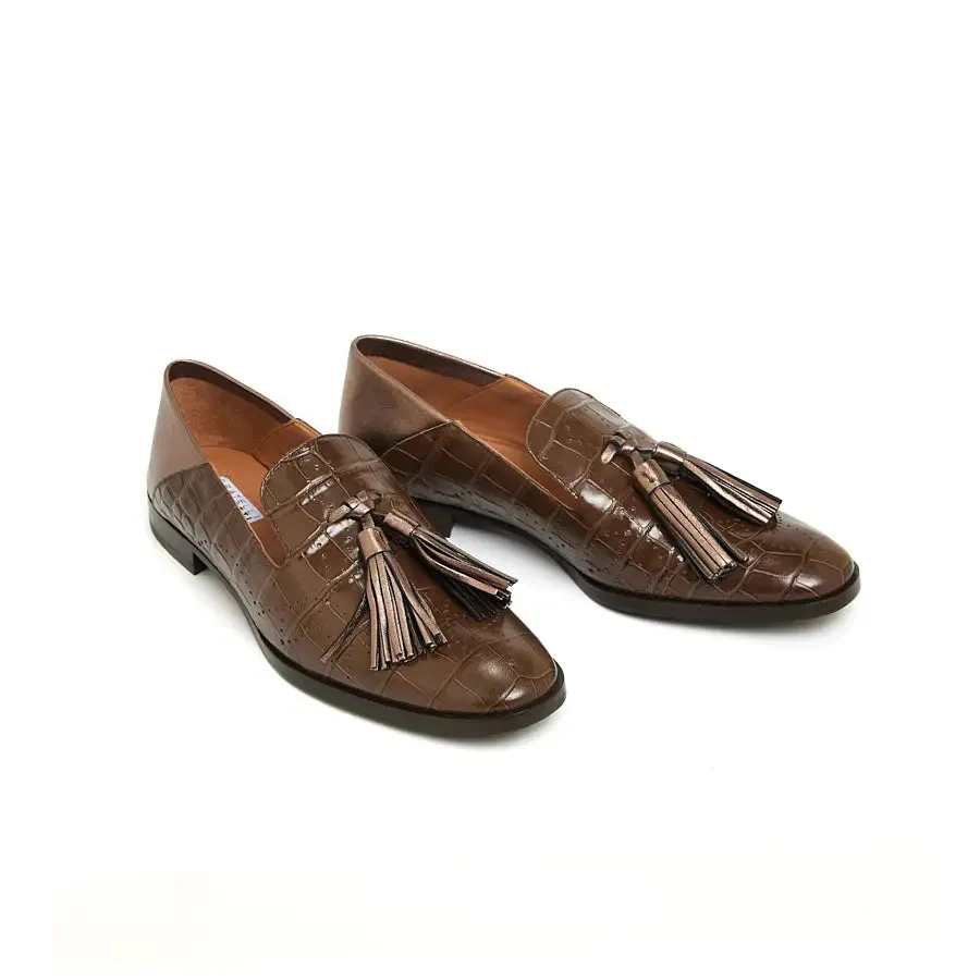 Elegant Mocha Croc Tassel Loafers