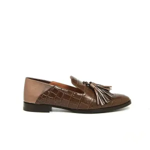 Elegant Mocha Croc Tassel Loafers