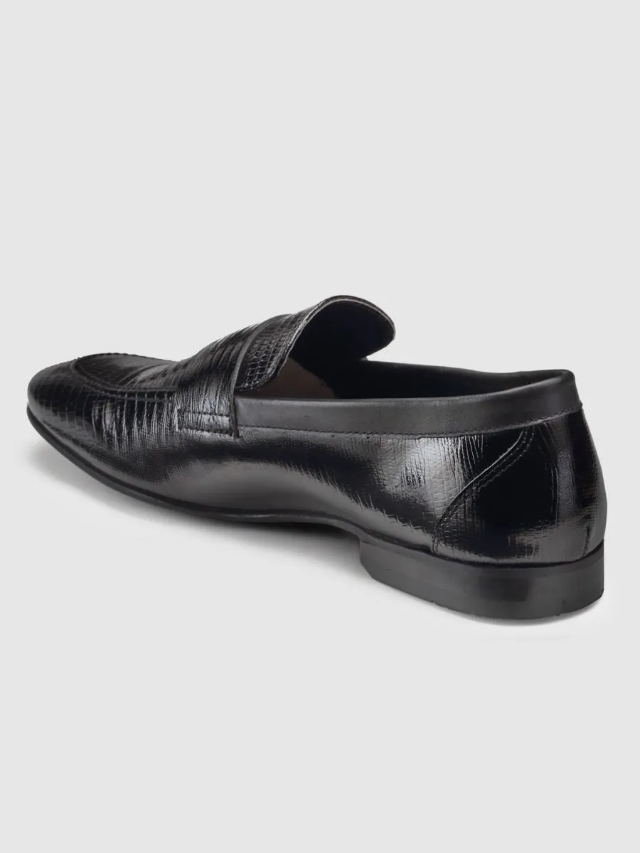Embossed Genuine Leather Black Loafers