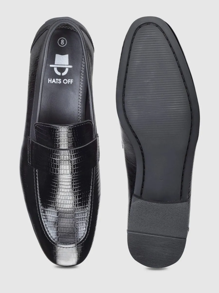 Embossed Genuine Leather Black Loafers