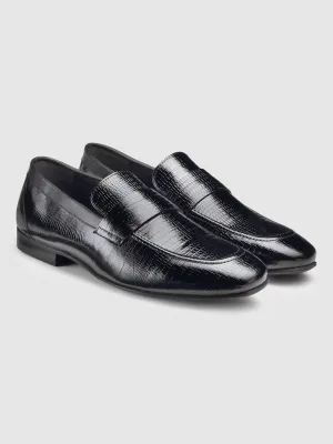 Embossed Genuine Leather Black Loafers