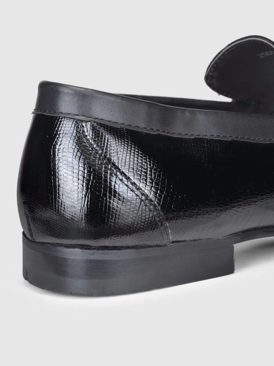 Embossed Genuine Leather Black Loafers
