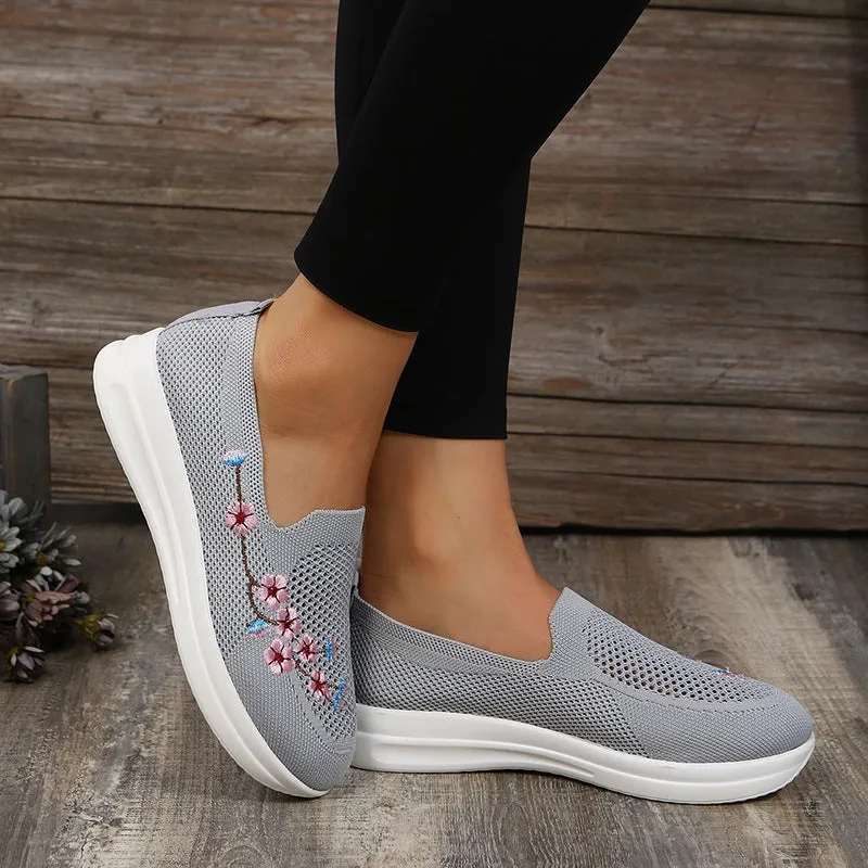 Embroidered Slip-on Flyknit Breathable Loafers