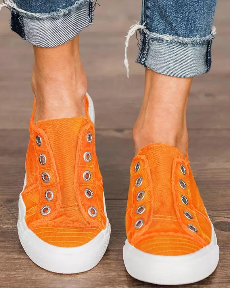 Eyelet Slip on Canvas Sneakers