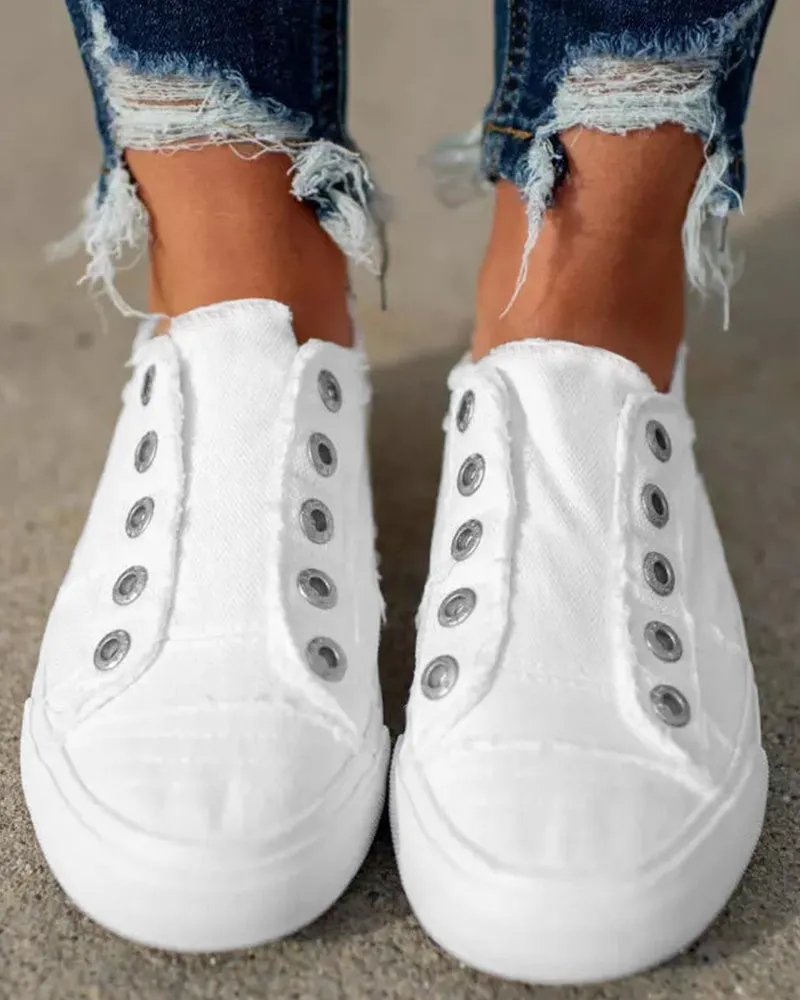 Eyelet Slip on Canvas Sneakers