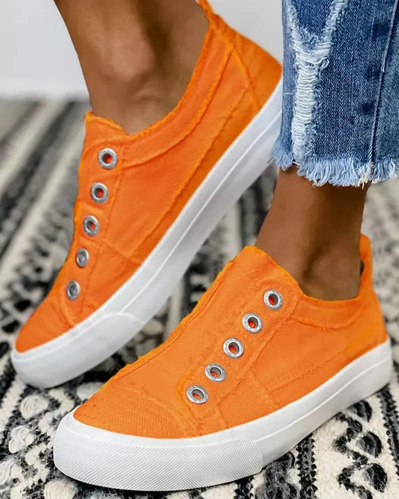 Eyelet Slip on Canvas Sneakers