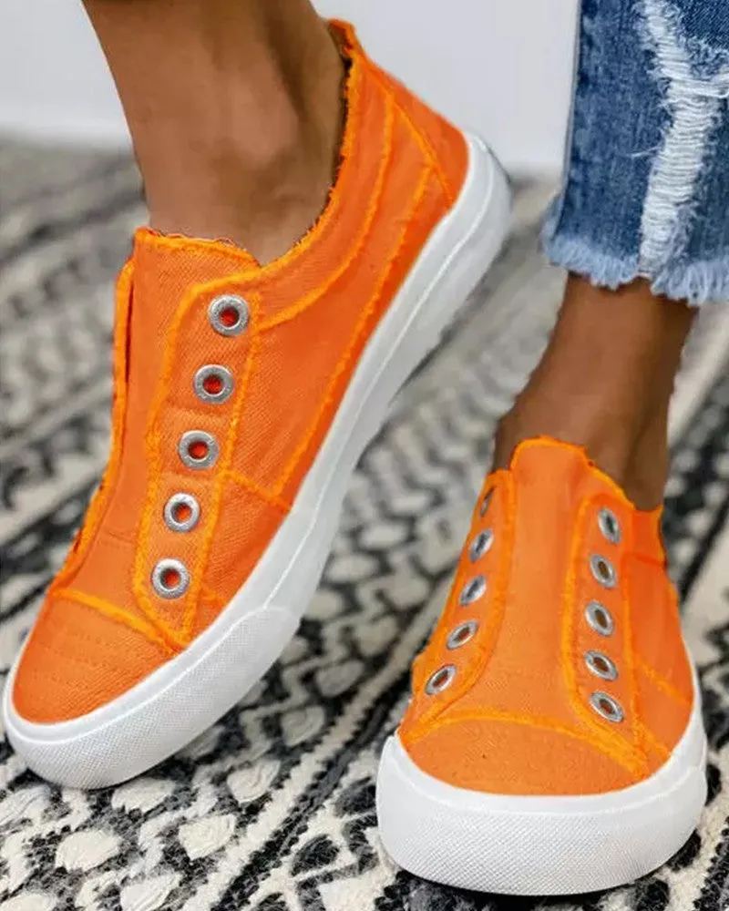 Eyelet Slip on Canvas Sneakers