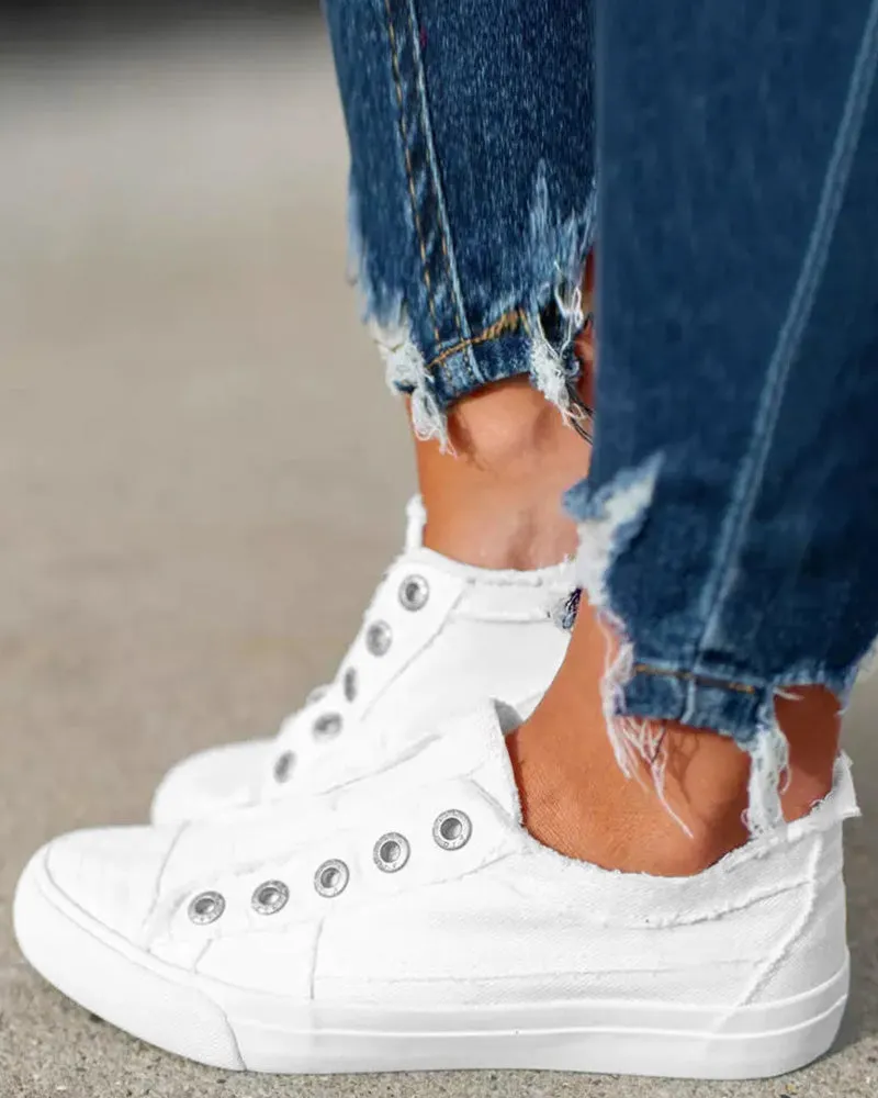 Eyelet Slip on Canvas Sneakers
