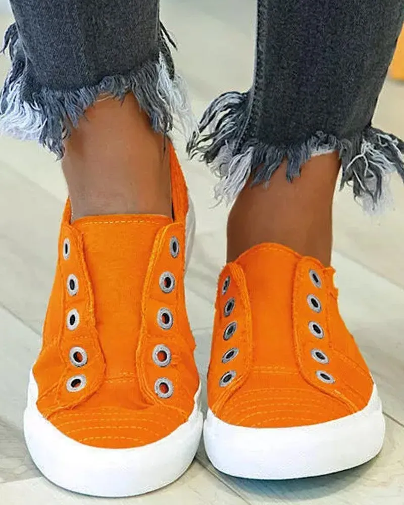 Eyelet Slip on Canvas Sneakers