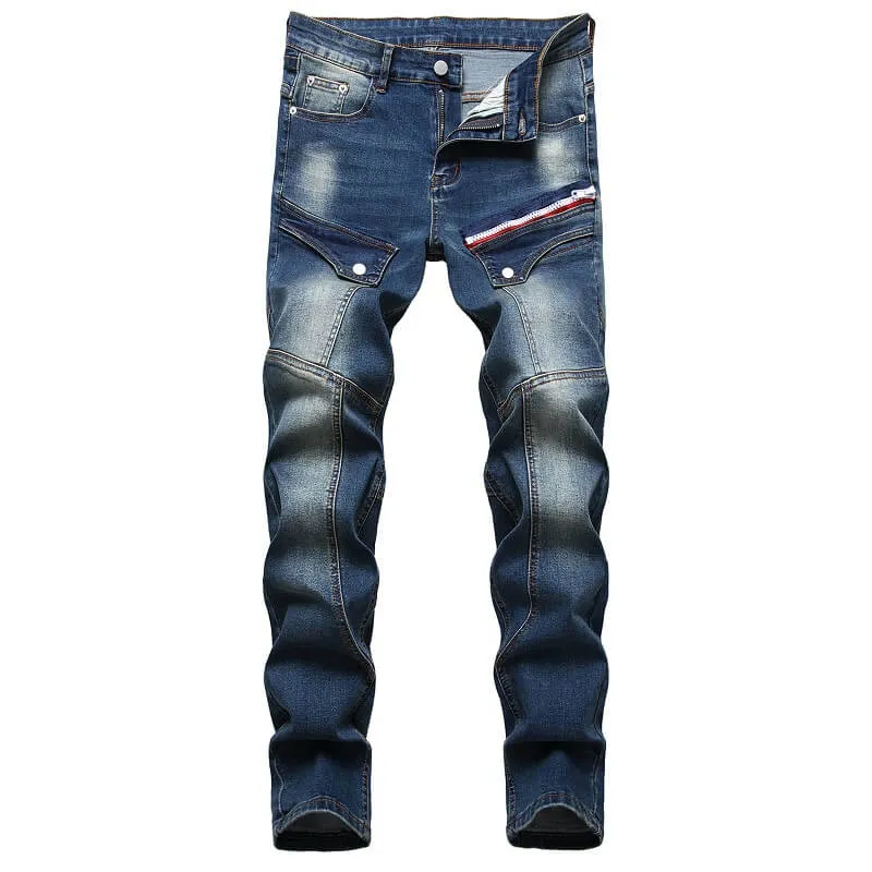 Fit Straight Pants Zipper Denim Mid Waisted Jeans Men's Jeans