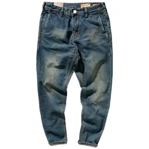 Four Season Heavyweight Denim Jeans - Men's Fashion Pure Cotton Washed Old Casual Tapered Straight Pencil Pants