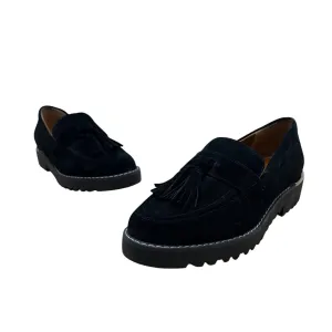 Franco Sarto Black Suede With Tassels & Stacked Sole Womens Loafers Size 7.5M