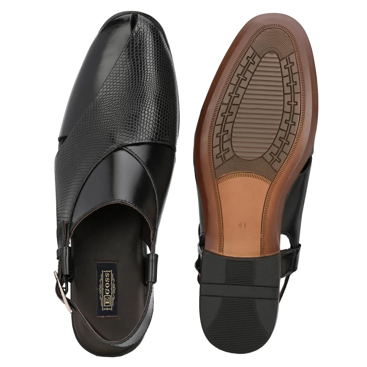 Frezan Black Leather Peshawari Sandals