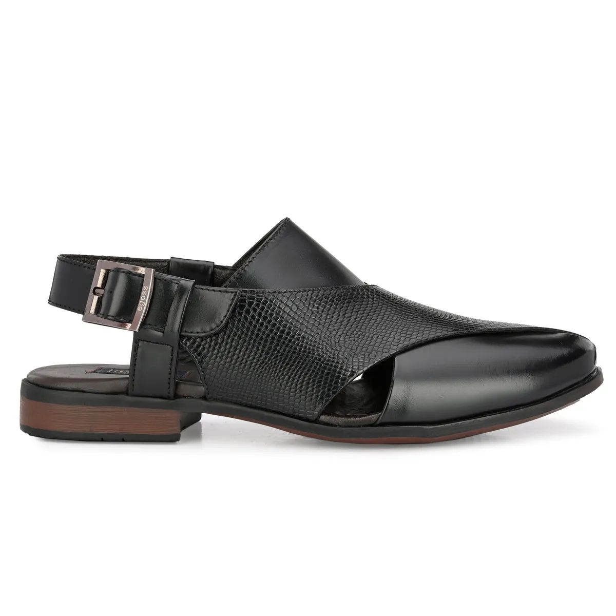 Frezan Black Leather Peshawari Sandals