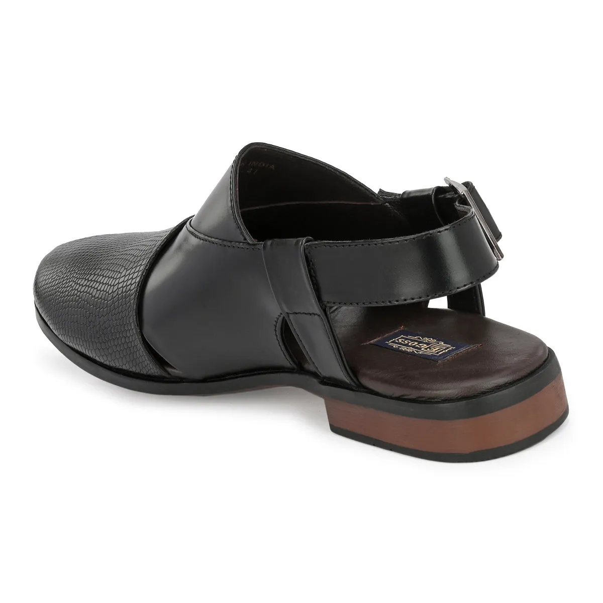 Frezan Black Leather Peshawari Sandals