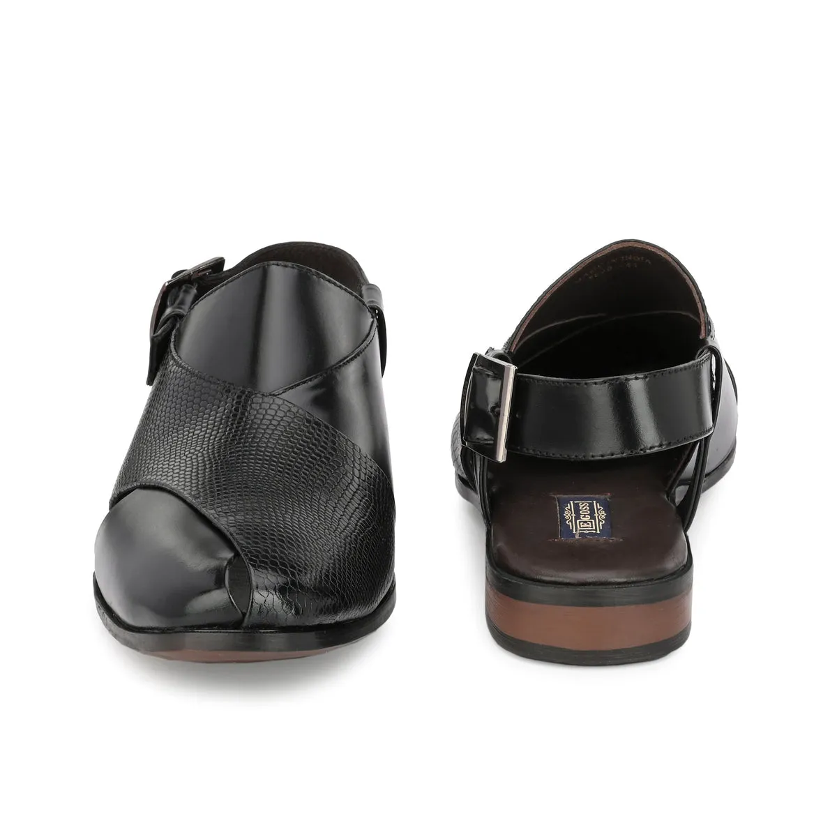 Frezan Black Leather Peshawari Sandals
