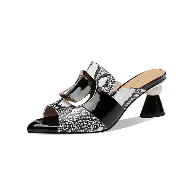 Genuine Leather High Heels Slipper For Women Sexy