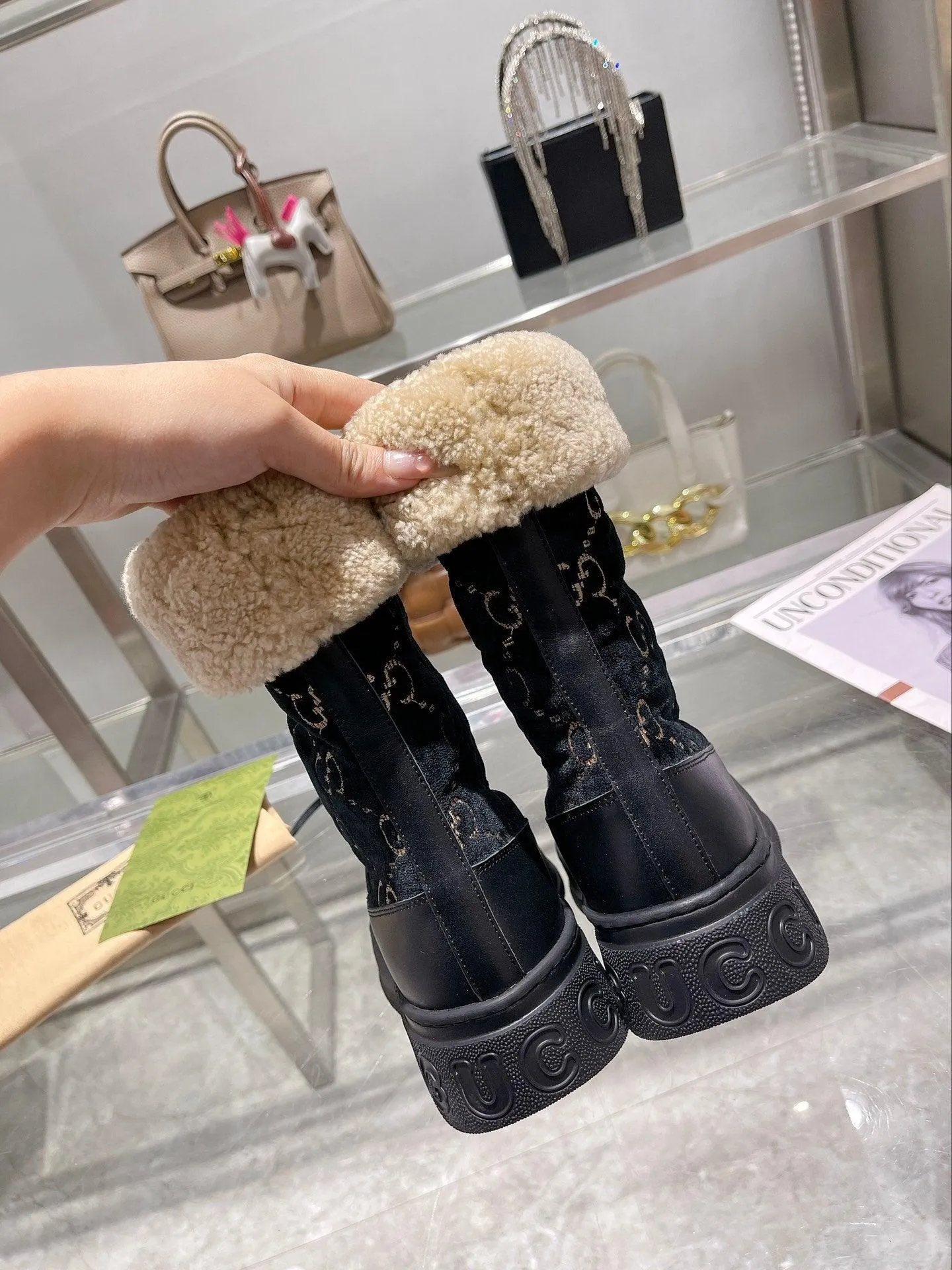 GG 1955 HORSEBIT SNOW BOOTS VELVET FABRIC BLACK