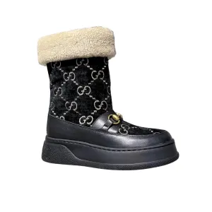 GG 1955 HORSEBIT SNOW BOOTS VELVET FABRIC BLACK