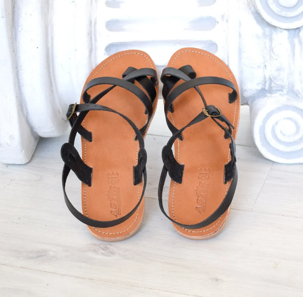 Greek sandals in black color, Hippie handmade gladiator Spartan sandals, Astir sandals, roman sandals, ancient sandals TILOS