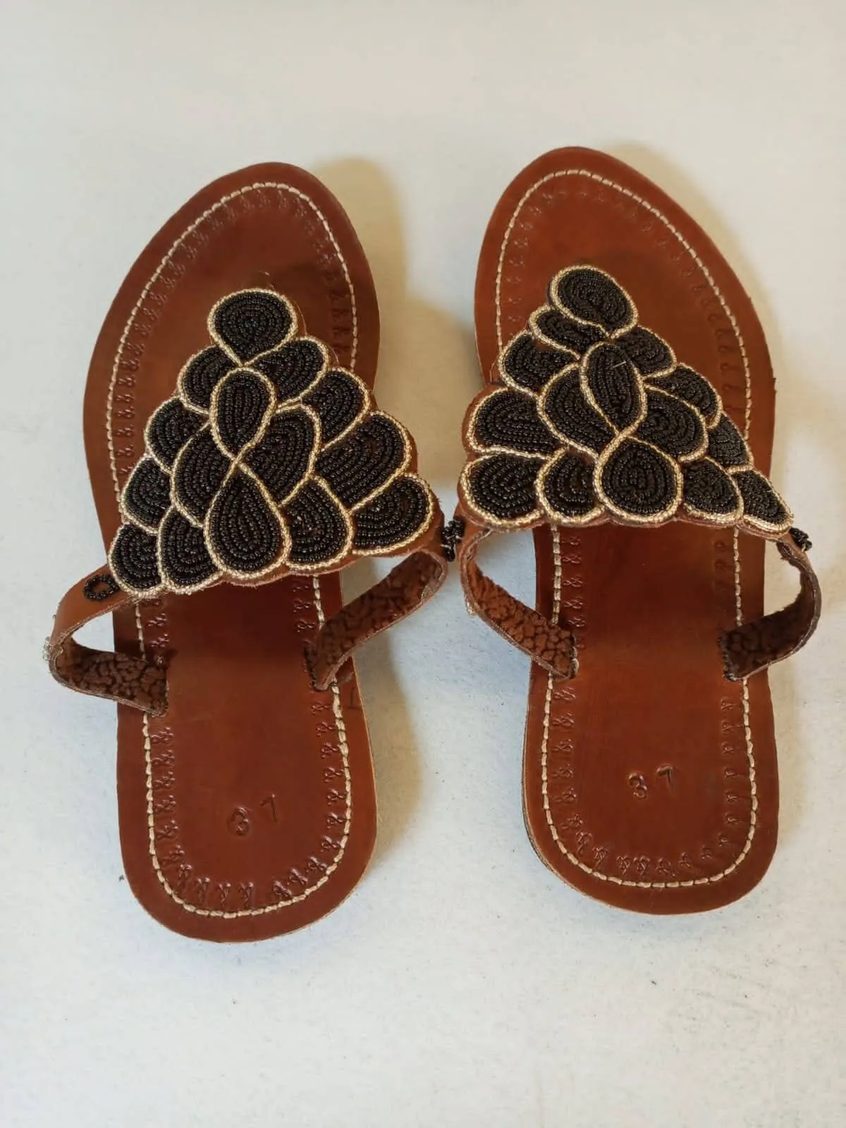 Handmade African Beaded Sandals/Authentic Maasai-Style Leather Flip-Flops Women/Boho Beach Sandals/Comfortable Summer Sandal African Gifts