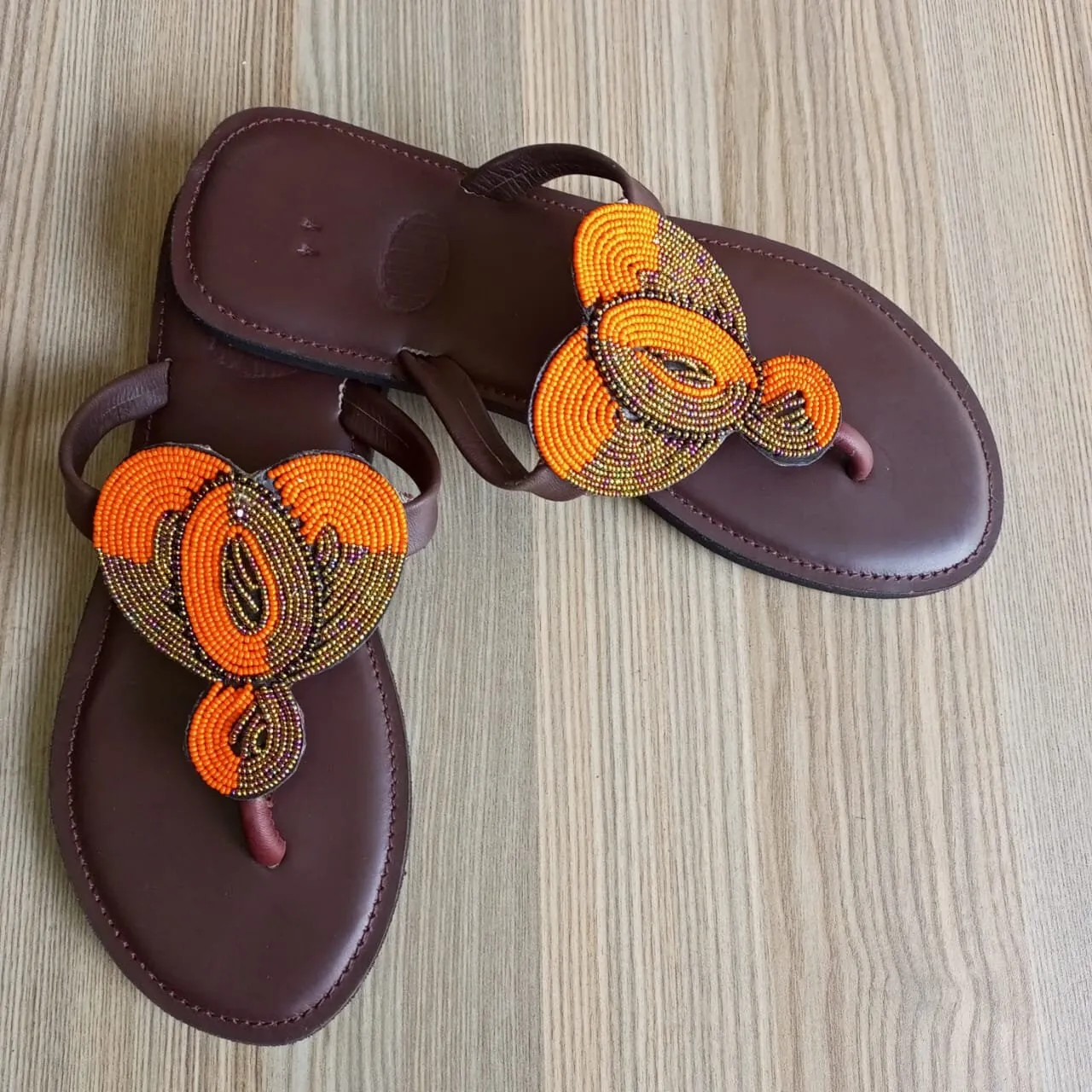 Handmade African Beaded Sandals/Authentic Maasai-Style Leather Flip-Flops Women/Boho Beach Sandals/Comfortable Summer Sandal African Gifts