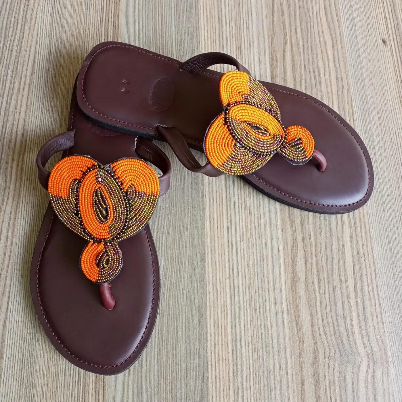 Handmade African Beaded Sandals/Authentic Maasai-Style Leather Flip-Flops Women/Boho Beach Sandals/Comfortable Summer Sandal African Gifts
