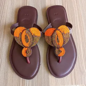 Handmade African Beaded Sandals/Authentic Maasai-Style Leather Flip-Flops Women/Boho Beach Sandals/Comfortable Summer Sandal African Gifts