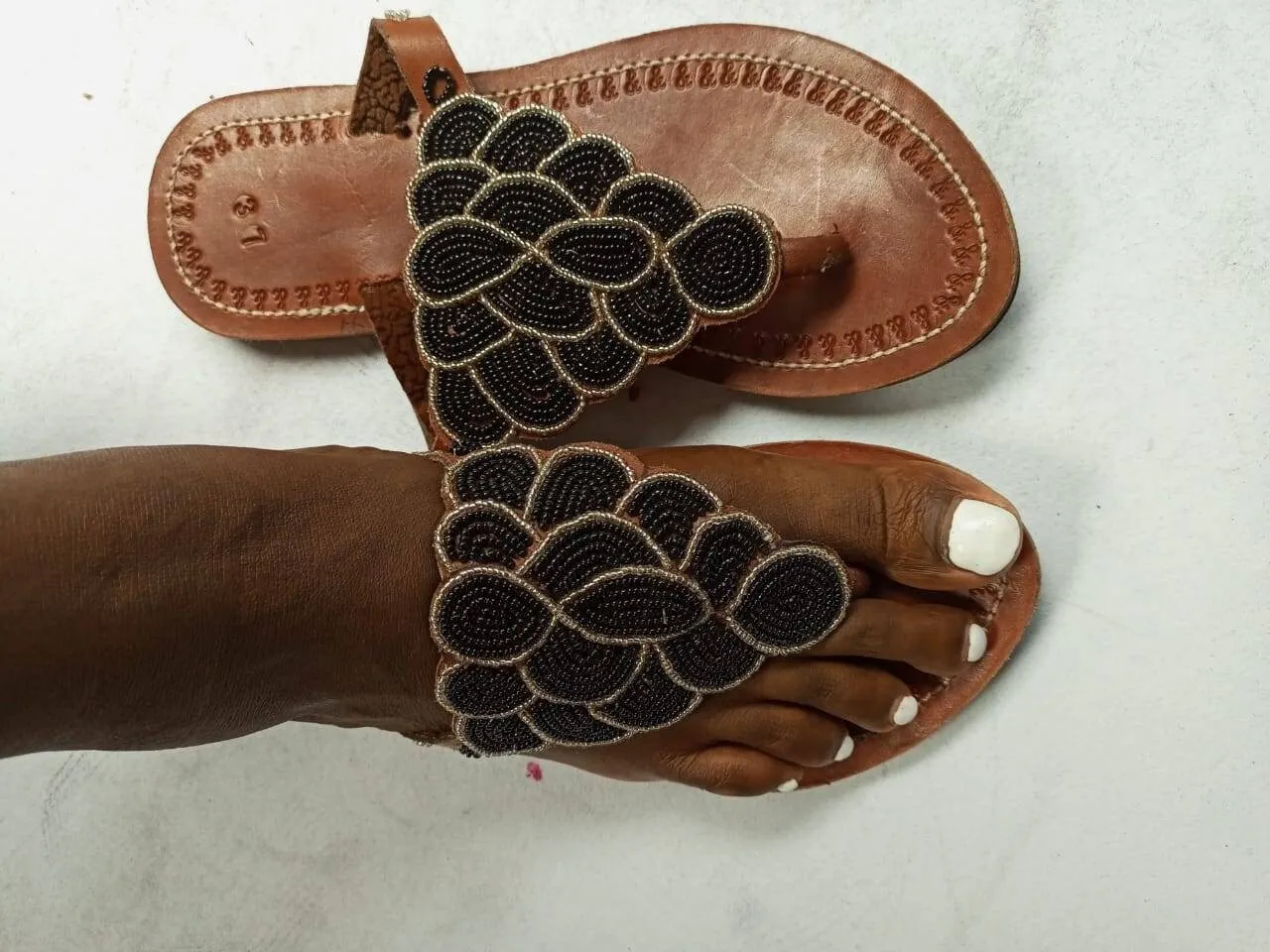 Handmade African Beaded Sandals/Authentic Maasai-Style Leather Flip-Flops Women/Boho Beach Sandals/Comfortable Summer Sandal African Gifts