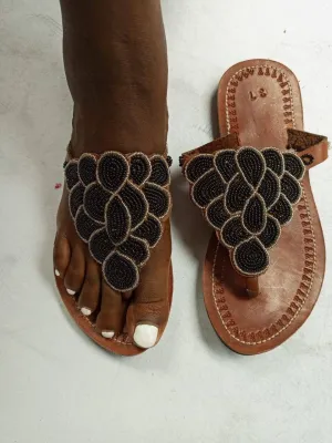 Handmade African Beaded Sandals/Authentic Maasai-Style Leather Flip-Flops Women/Boho Beach Sandals/Comfortable Summer Sandal African Gifts