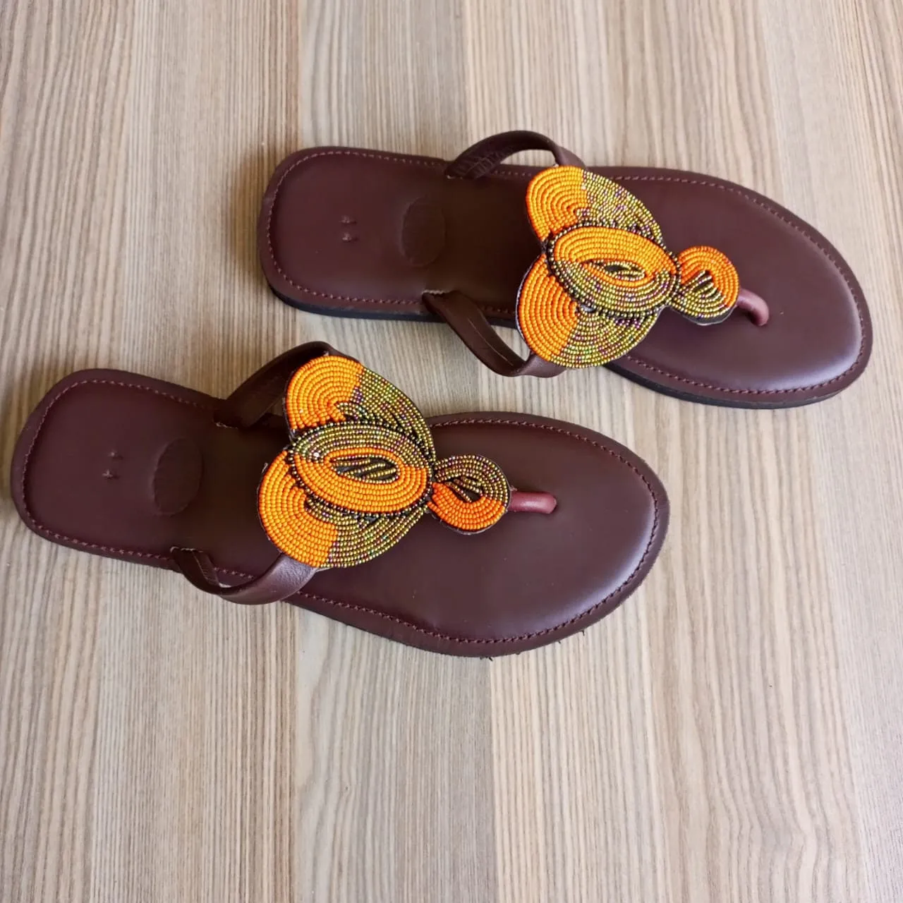 Handmade African Beaded Sandals/Authentic Maasai-Style Leather Flip-Flops Women/Boho Beach Sandals/Comfortable Summer Sandal African Gifts