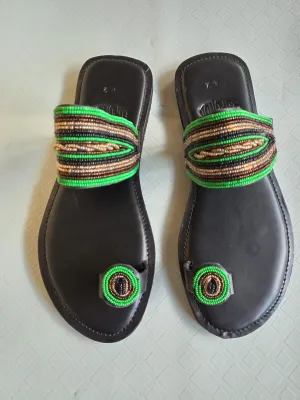 Handmade African Beaded Sandals/Authentic Maasai-Style Leather Flip-Flops Women/Boho Beach Sandals/Comfortable Summer Sandal African Gifts