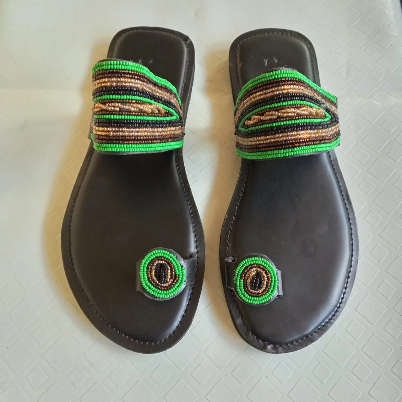 Handmade African Beaded Sandals/Authentic Maasai-Style Leather Flip-Flops Women/Boho Beach Sandals/Comfortable Summer Sandal African Gifts