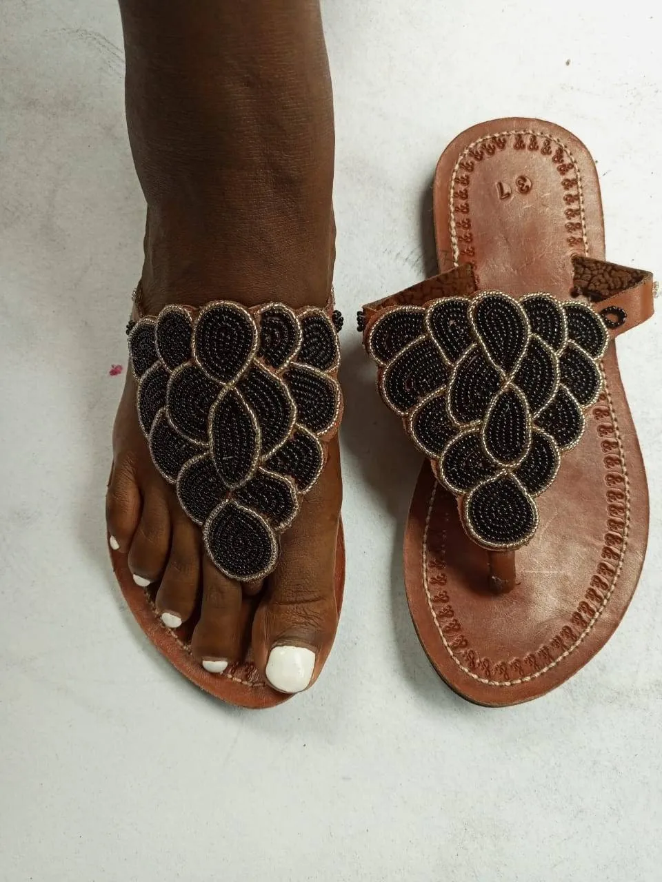 Handmade African Beaded Sandals/Authentic Maasai-Style Leather Flip-Flops Women/Boho Beach Sandals/Comfortable Summer Sandal African Gifts