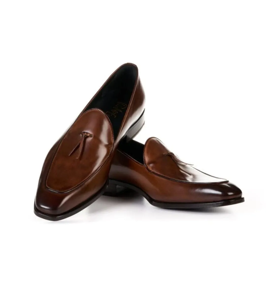 Handmade Brown Leather Tassel Moccasin Loafers for Men