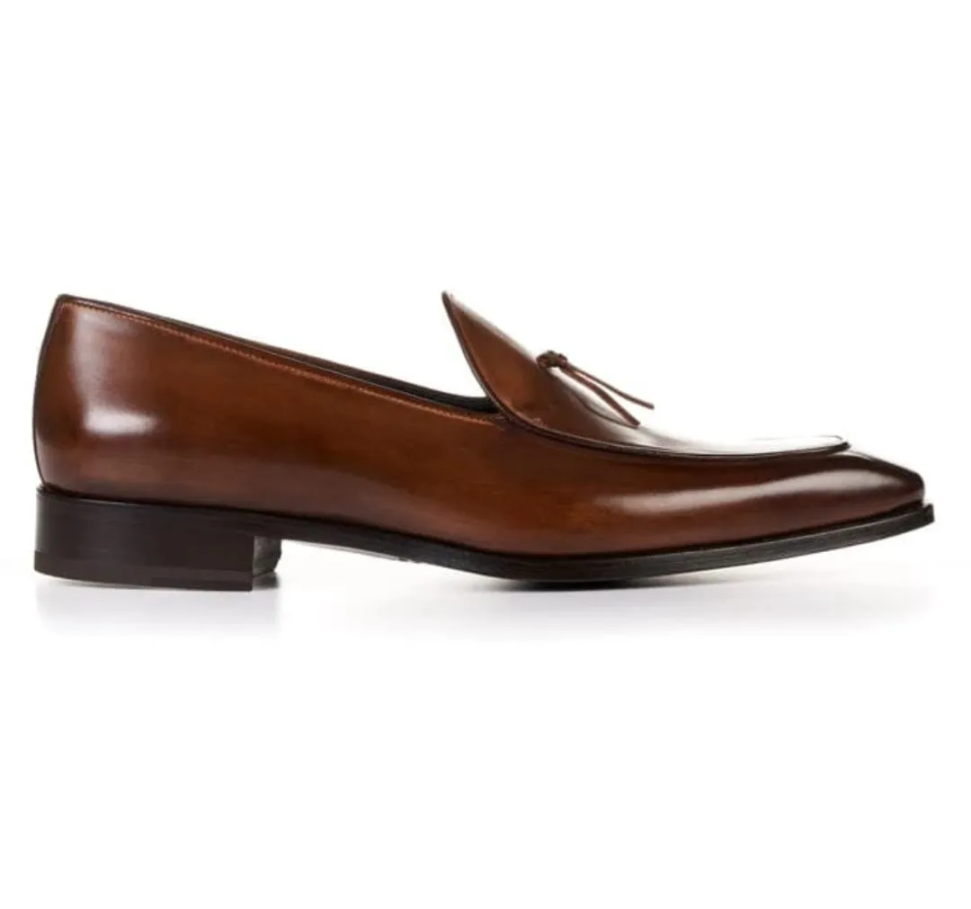 Handmade Brown Leather Tassel Moccasin Loafers for Men
