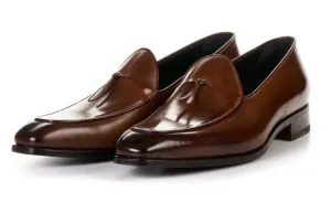 Handmade Brown Leather Tassel Moccasin Loafers for Men