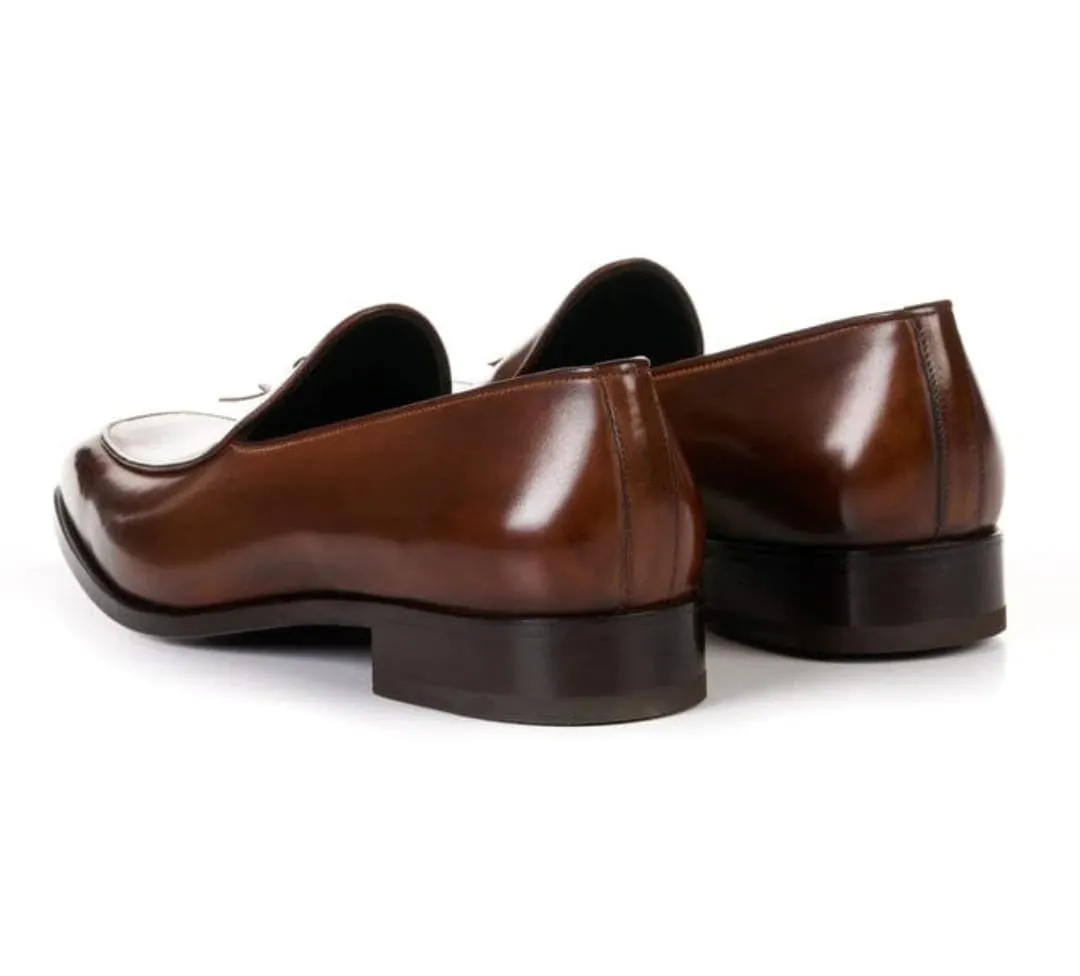 Handmade Brown Leather Tassel Moccasin Loafers for Men